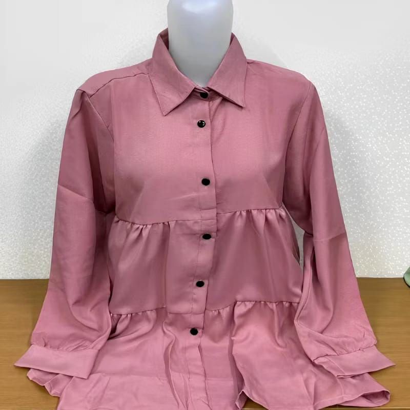 Kemeja Wanita Lengan Panjang - Kemeja Rempel Susun Wanita - Kemeja Wanita Kekinian Korean Style - Ke