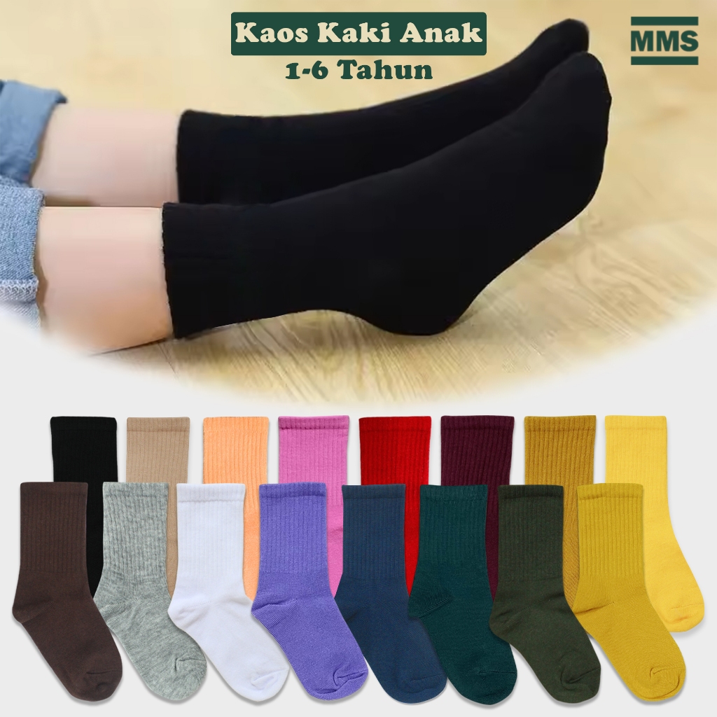 Kaos  Kaki Anak Warna Polos Kids Sock 1-6 Tahun