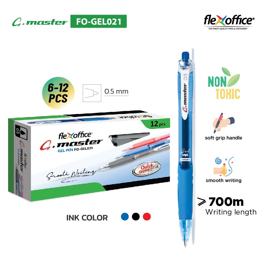 

FlexOffice Bolpen / Pulpen Gel FO-GEL021 Hitam isi 12 / dsn