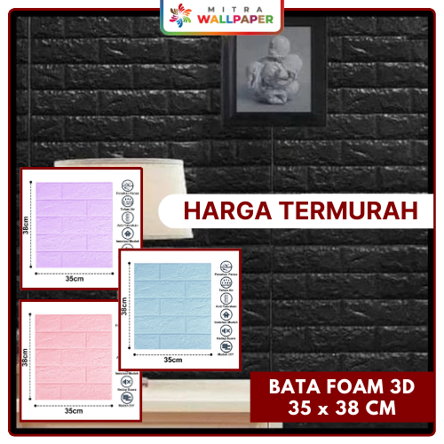 Wallfoam Sticker Wallpaper Dinding Bata Foam Timbul 3D Batu Bata Foam Hitam Anti Air Waterproof