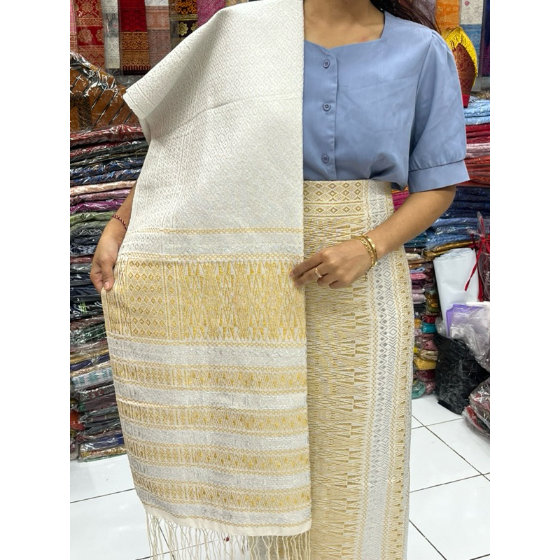 TUMTUMAN TANPA SAMBUNG BENANG KRISTAL KOREA SONGKET PUTIH PENGANTIN MEWAH