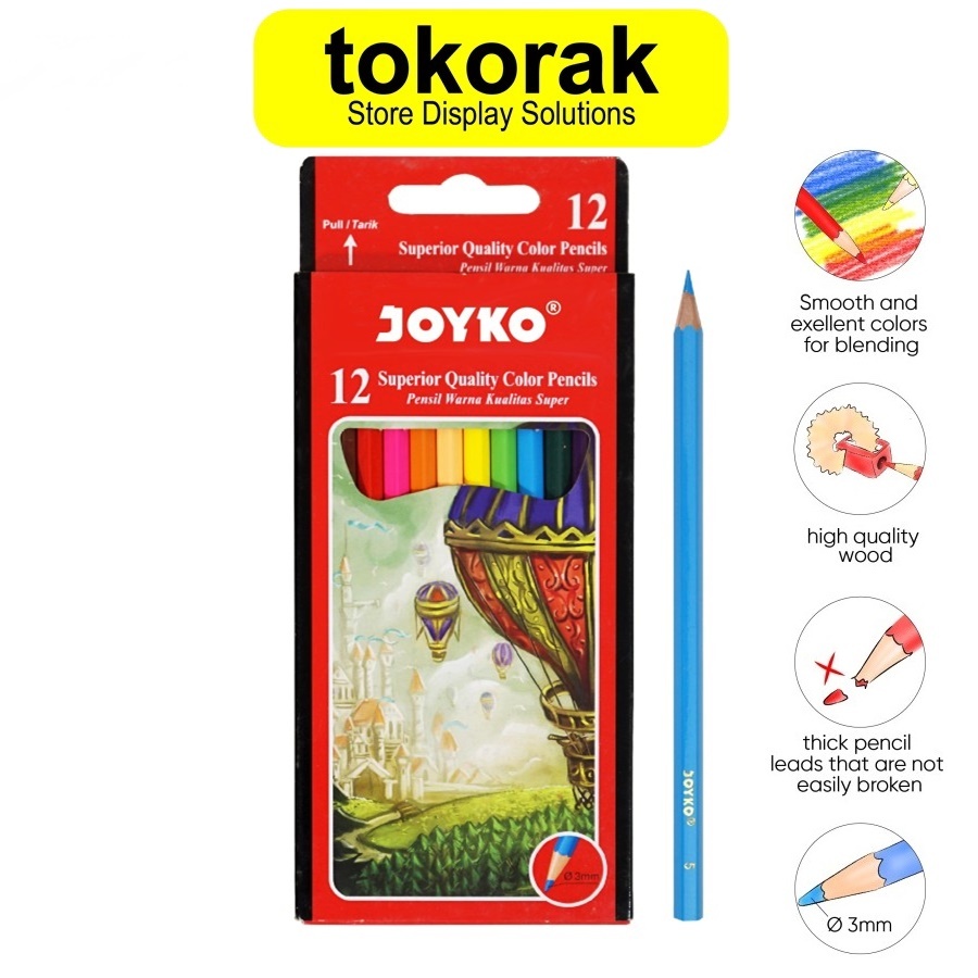 

JOYKO COLOUR PENCIL 12 COLOURS LONG / PENSIL WARNA JOYKO 12 WARNA PANJANG CP-100 JOYKO COLOR 12 COLORS
