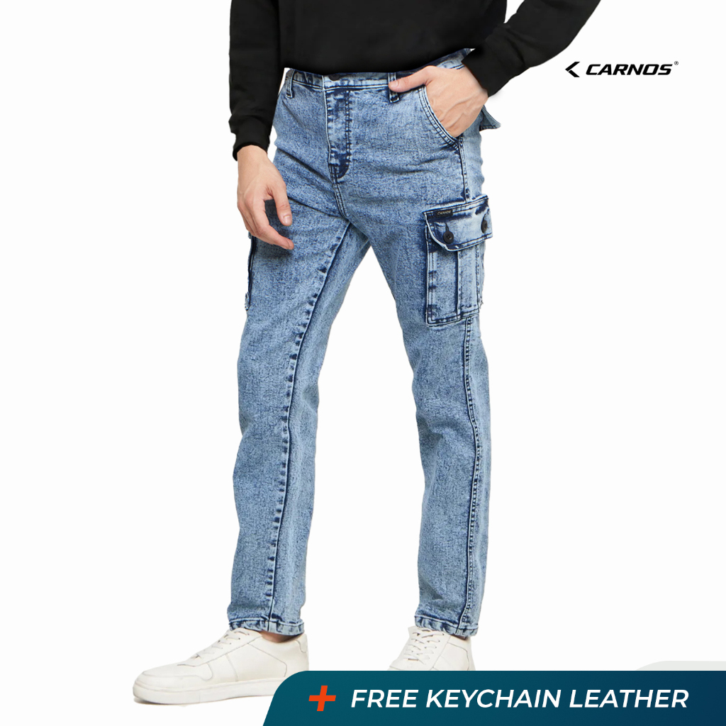 Carnos Celana Cargo Jeans Panjang Pria Light Blue
