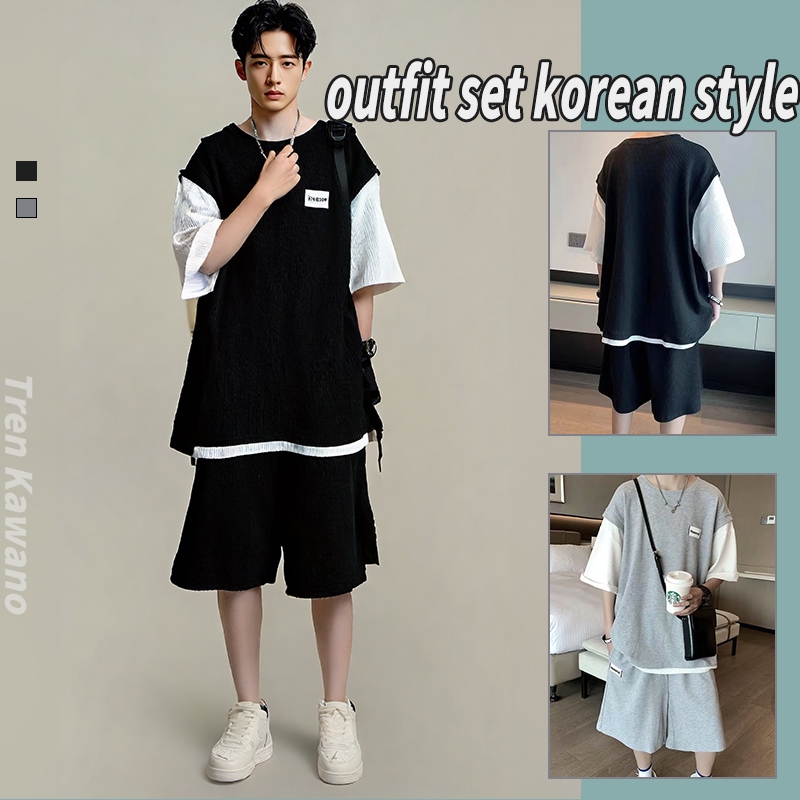 Baju setelan pria baju olahraga pria ootd korean style baju terbaru 2025 outfit pria keren 1 set kao