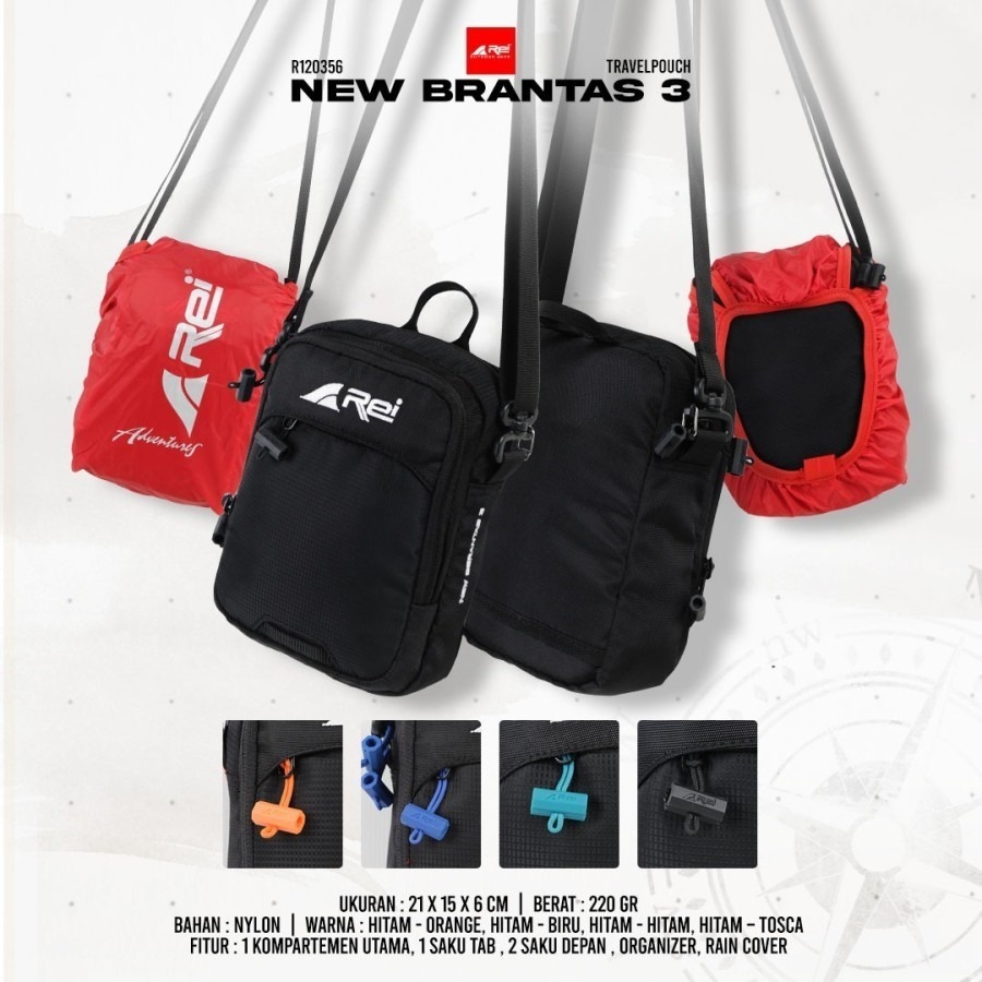 Rei Tas Selempang New Brantas 3 + Raincover Slingbag Arei Outdoorgear