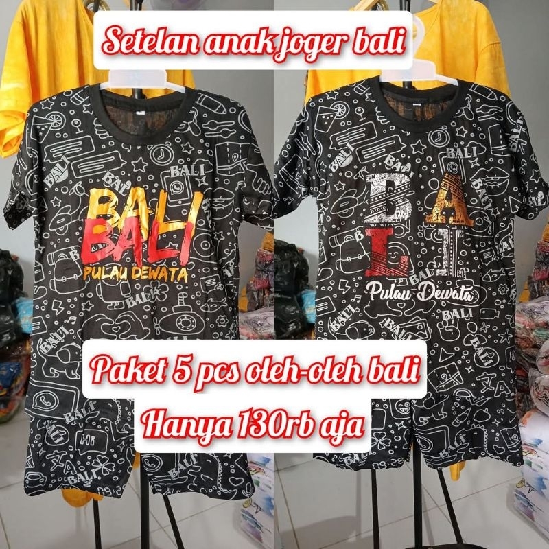 Oleh-oleh bali Paket 5 pcs setelan kaos barong bali anak Setelan kaos anak joger bali Baju anak kata