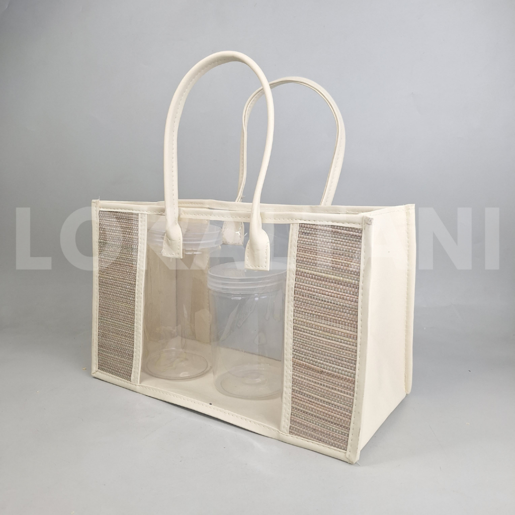 

Tas Mika Mendong / Tas Mendong Kombinasi Mika Tebal/ Tas Hampers Mendong 3 Tabung Jar