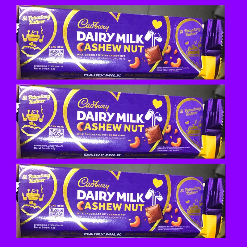 

COKLAT VALENTINE CADBURY CASHEW DPT 3 X 62GR NEW SPECIAL PETUALANG FREE KATA CINTA