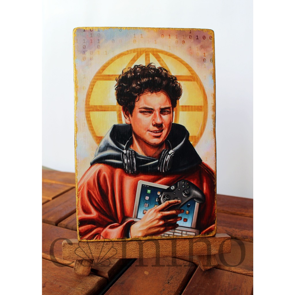 Ikon St Bt Carlo Acutis | Beato Kayu Asli Kristen Katolik Catholic | Santo Milenial Internet Website