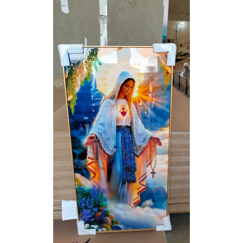 Lukisan Porcelain 5D Hiasan Dinding Detail Diamond - Model Bunda Maria - Mewah & Elegan