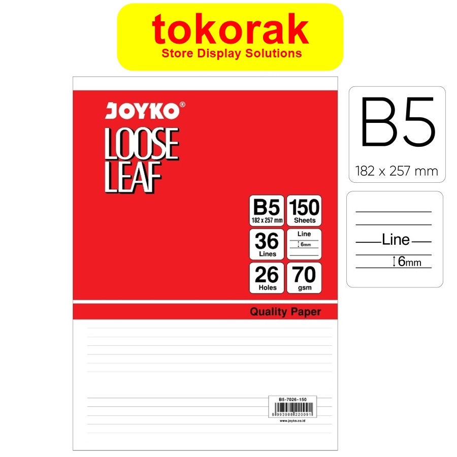 

JOYKO LOOSE LEAF B5 LINES JOYKO REFILL KERTAS FILE BINDER GARIS 7026 ISI 50 100 150 LEMBAR SHEETS
