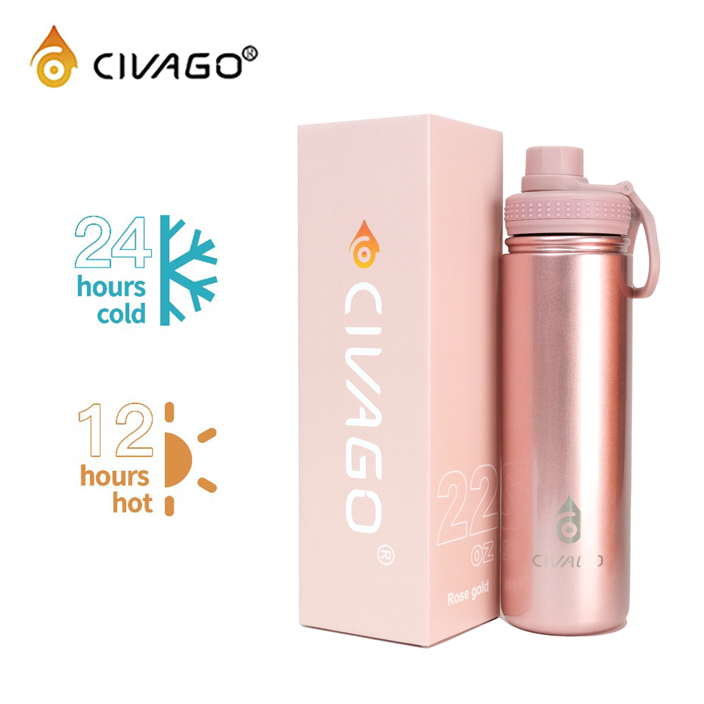 CIVAGO（22oz/650ml）Baja tahan karat Tumbler Mulut Lebar dengan Tutup Botol Air Olahraga Terisolasi Va