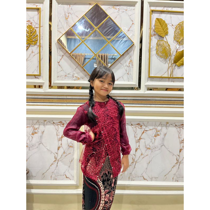 ￼Outer  tunik silang brukat mix organza anak Tanggung Perempuan 6-12 Tahun Modern Terbaru