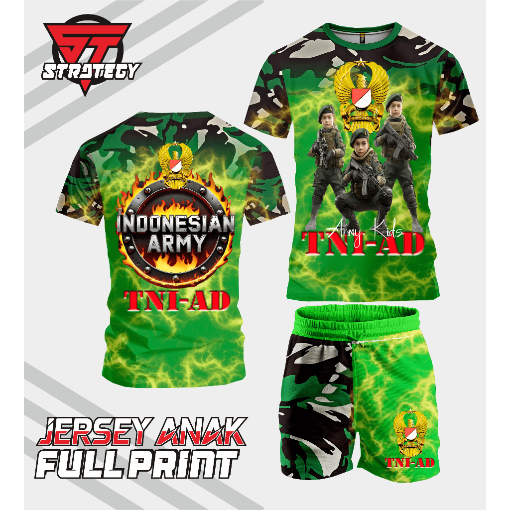 Kaos jersey setelan Anak anak Full print, TNI AD v3