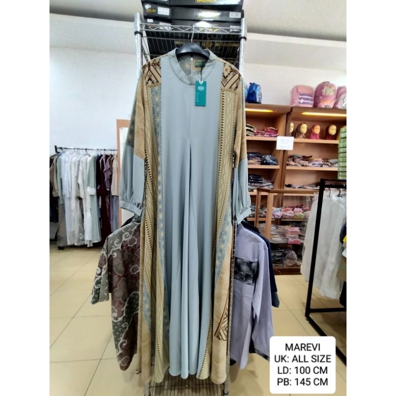 Gamis Marevi Muslim Fashion Motif samping resleting belakang