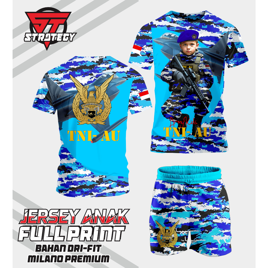 Kaos jersey setelan Anak anak Full print, TNI AU v2