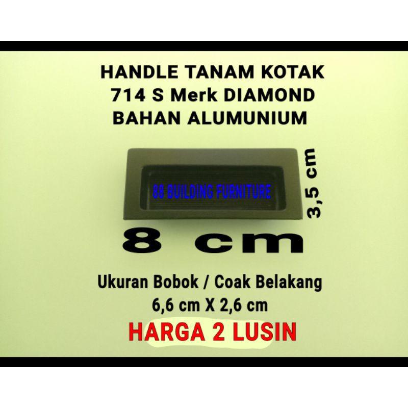 (HARGA 24 PCS) HANDLE TANAM KOTAK PERSEGI HITAM 8 cm Bahan ALUMINIUM / HANDEL PEGANGAN GAGANG TARIKA