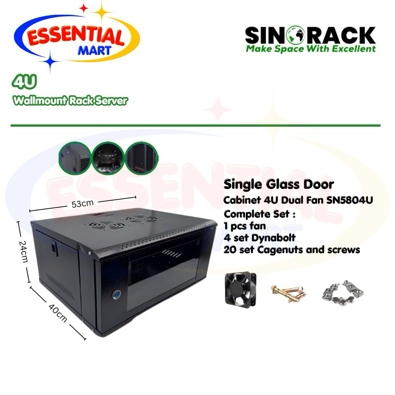 Sinorack Wall Mounted / Rak Server 4U Dual Fan (530X400X240mm)