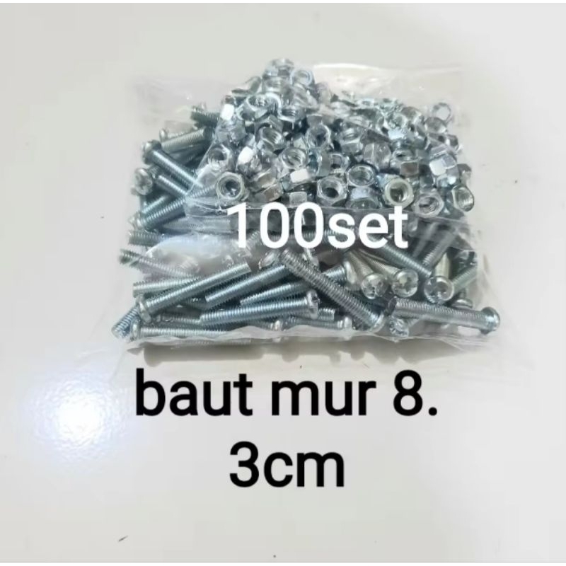 100Pcs Baut JP+mur 5x30/baut+mur 8x3cm obeng baut 8