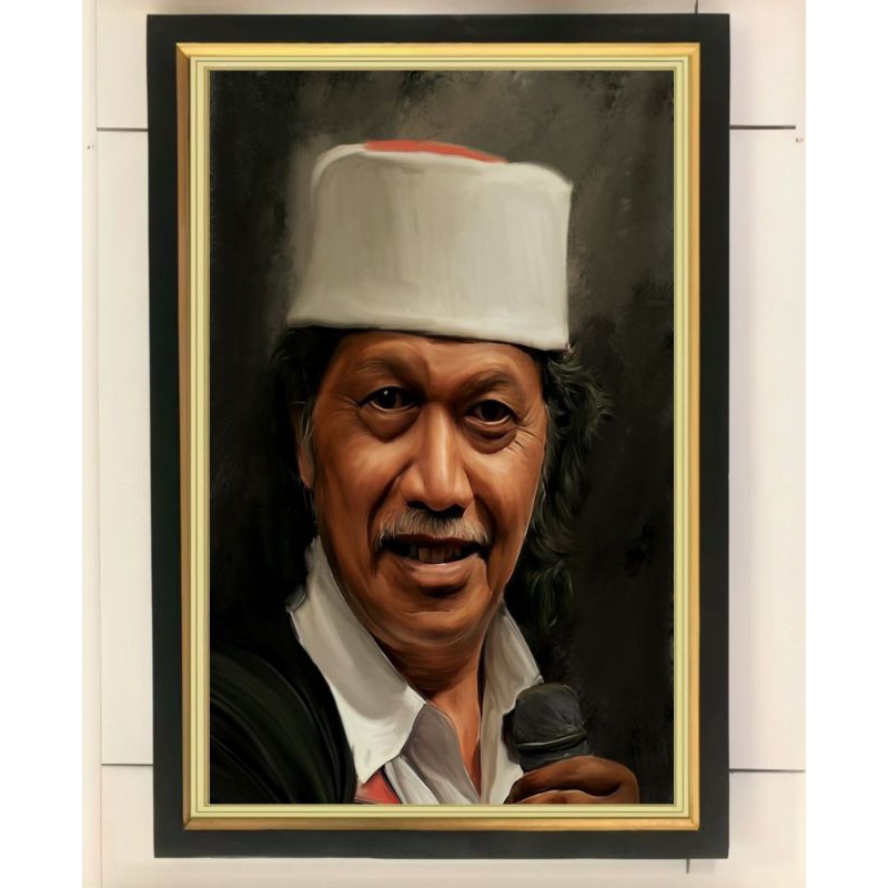 hiasan dinding lukisan cetak cak nun plus bingkai ukuran 65*45