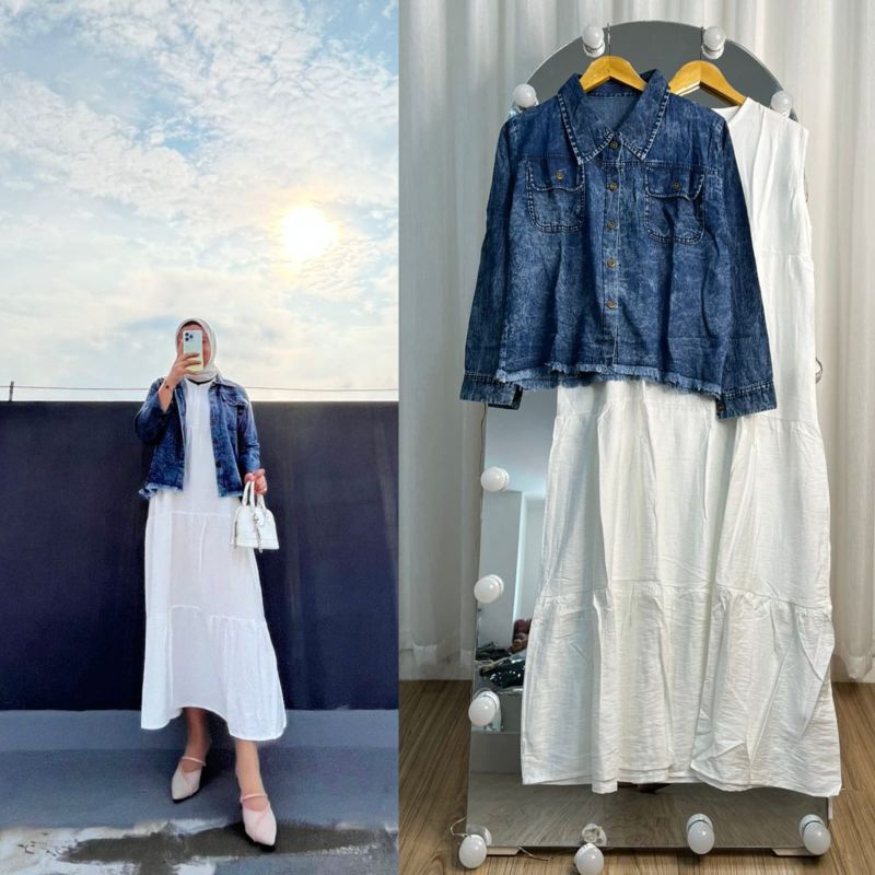 Midi dress polo linen kutung plusjaket/midi dress linen wanita/midi dress terbaru 2025
