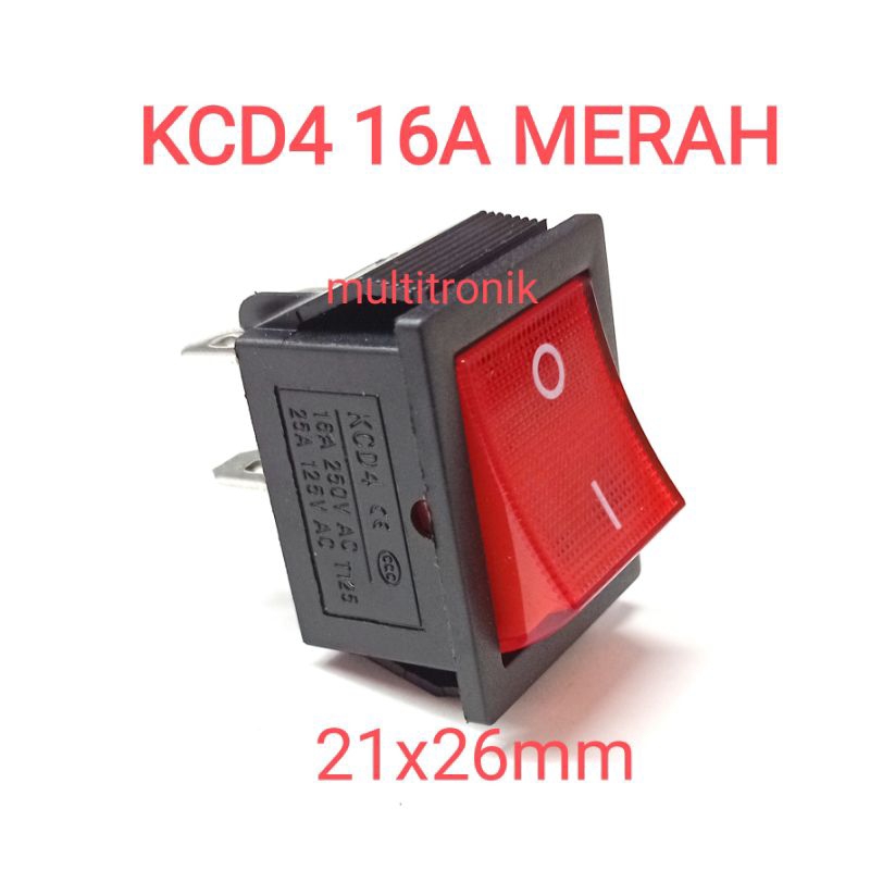 KCD4 16A MERAH SAKLAR 4 PIN 16 AMPER PLUS LAMPU MERAH