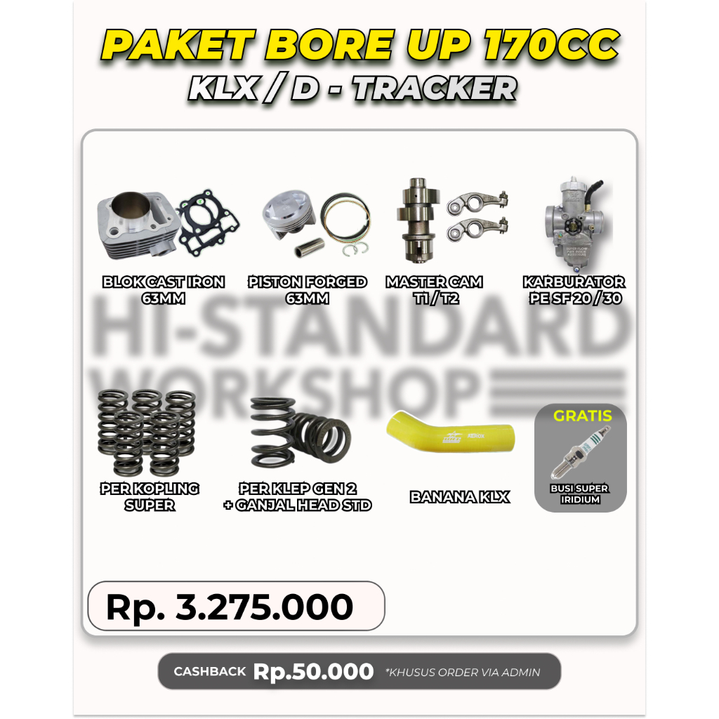 Paket Bore up 3 170cc Piston 63 KLX 150 D-TRACKER Spek Harian Touring Trabas