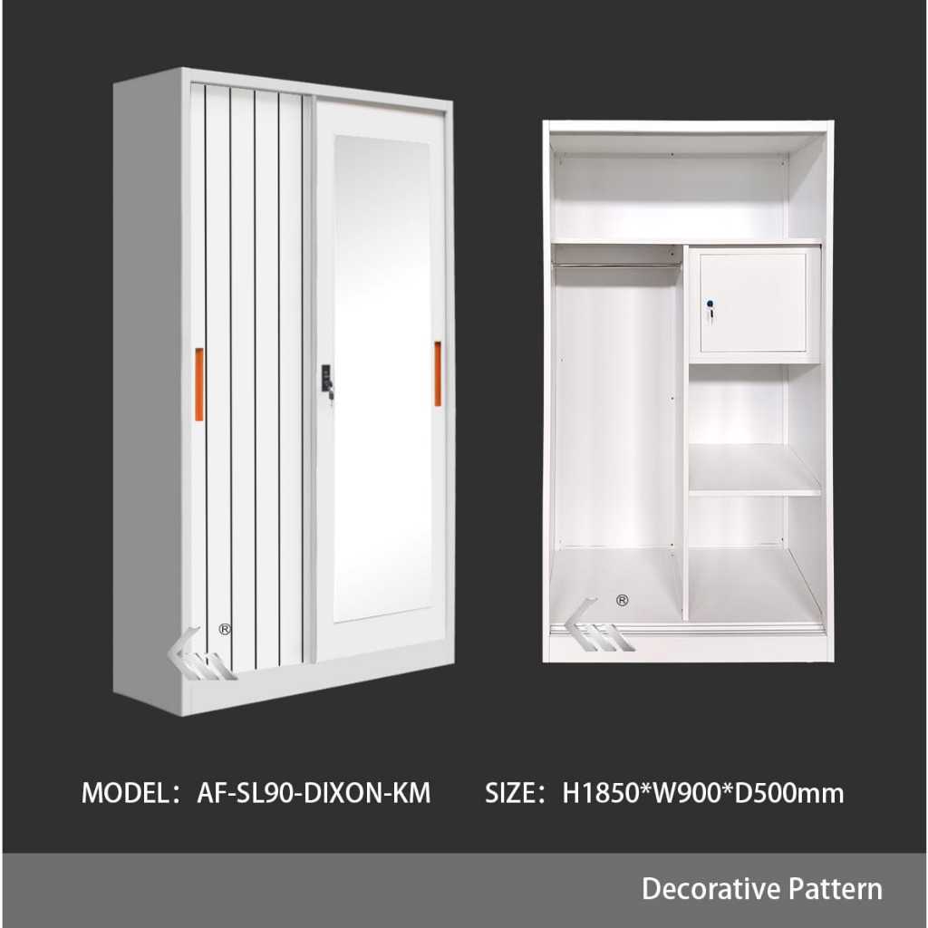 LEMARI PAKAIAN BESI JUMBO 2 PINTU SLIDING CERMIN FULL KUNCI