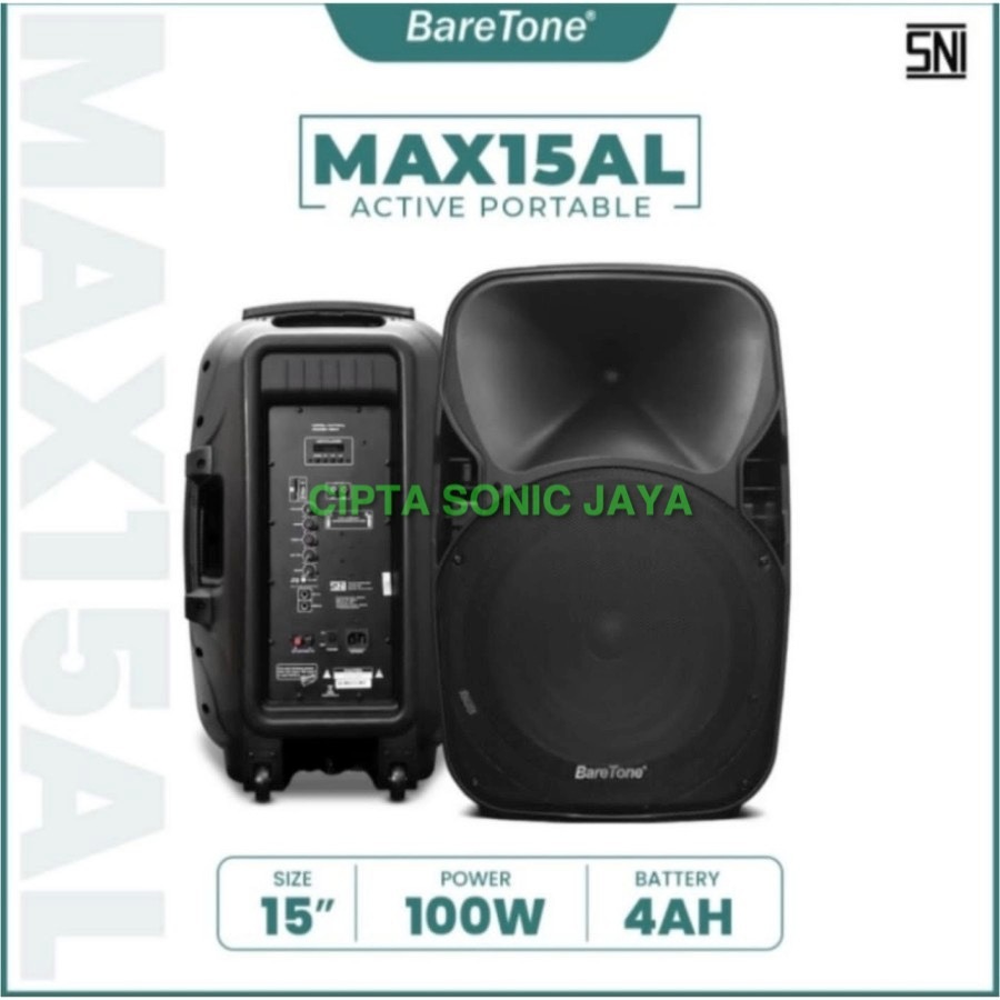 Portabel Speaker wireless 15 inch BareTone MAX 15 AL / MAX15AL / MAX 15AL bluetooth – ORIGINAL GARANSI RESMI