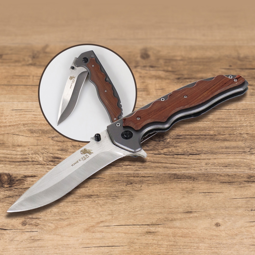 OASE Blade Pisau Lipat Berburu Knife Wooden Handle - CBF64 - Brown/Pisau lipat survival/Pisau gunung
