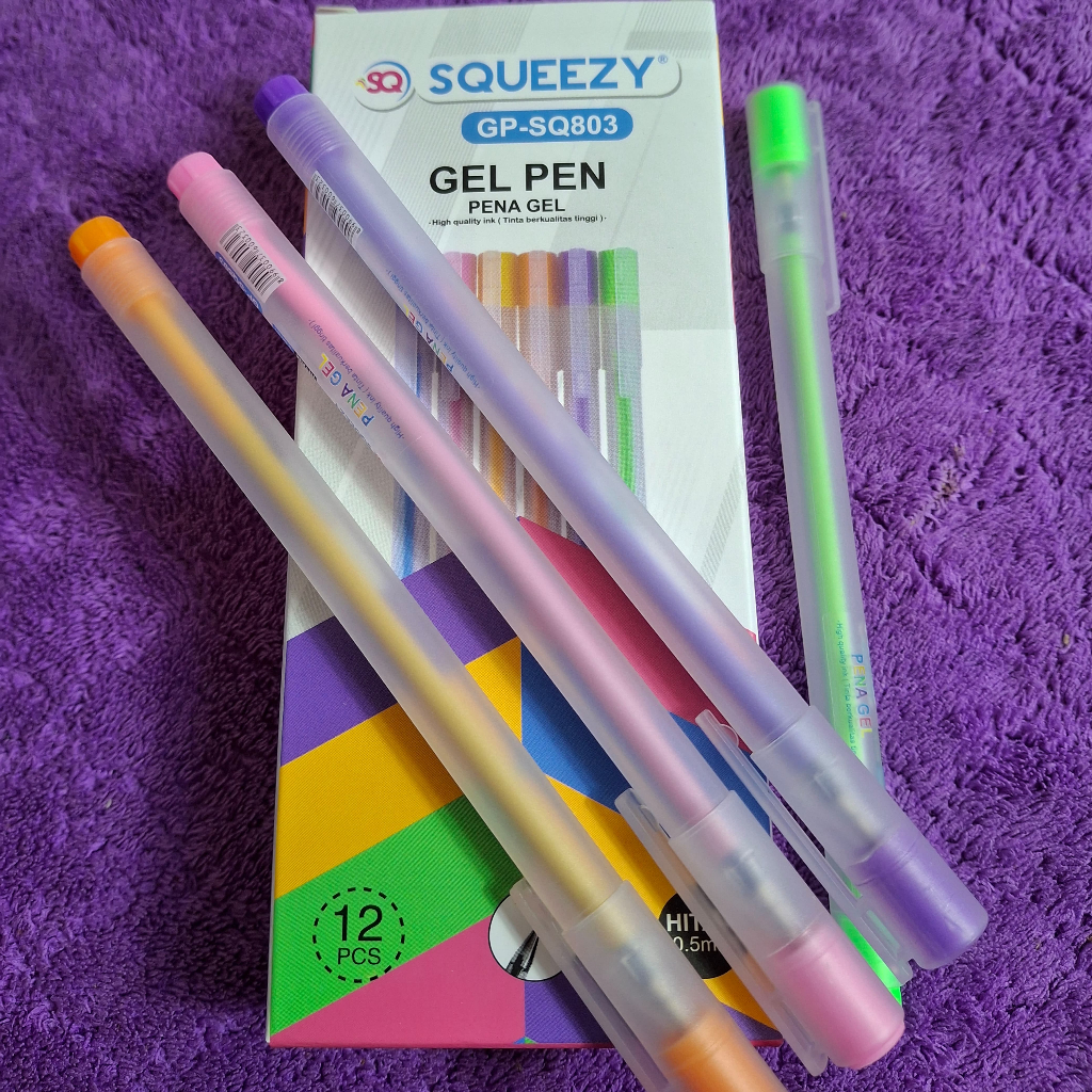 

(1PACK=12PCS) Bolpen Pulpen Gel Pen Squeezy 0.5mm Tinta Hitam GP-SQ803