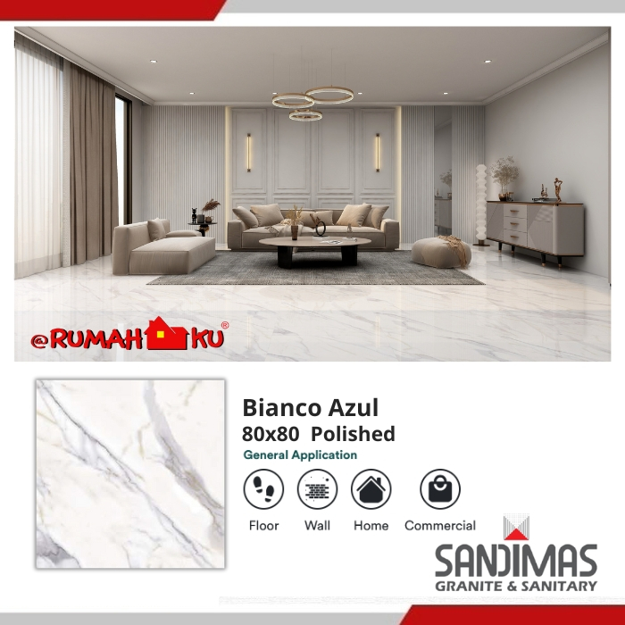 SANDIMAS LANTAI GRANIT BIANCO AZUL 80X80 1dus isi 3pcs =1,92m2 polished
