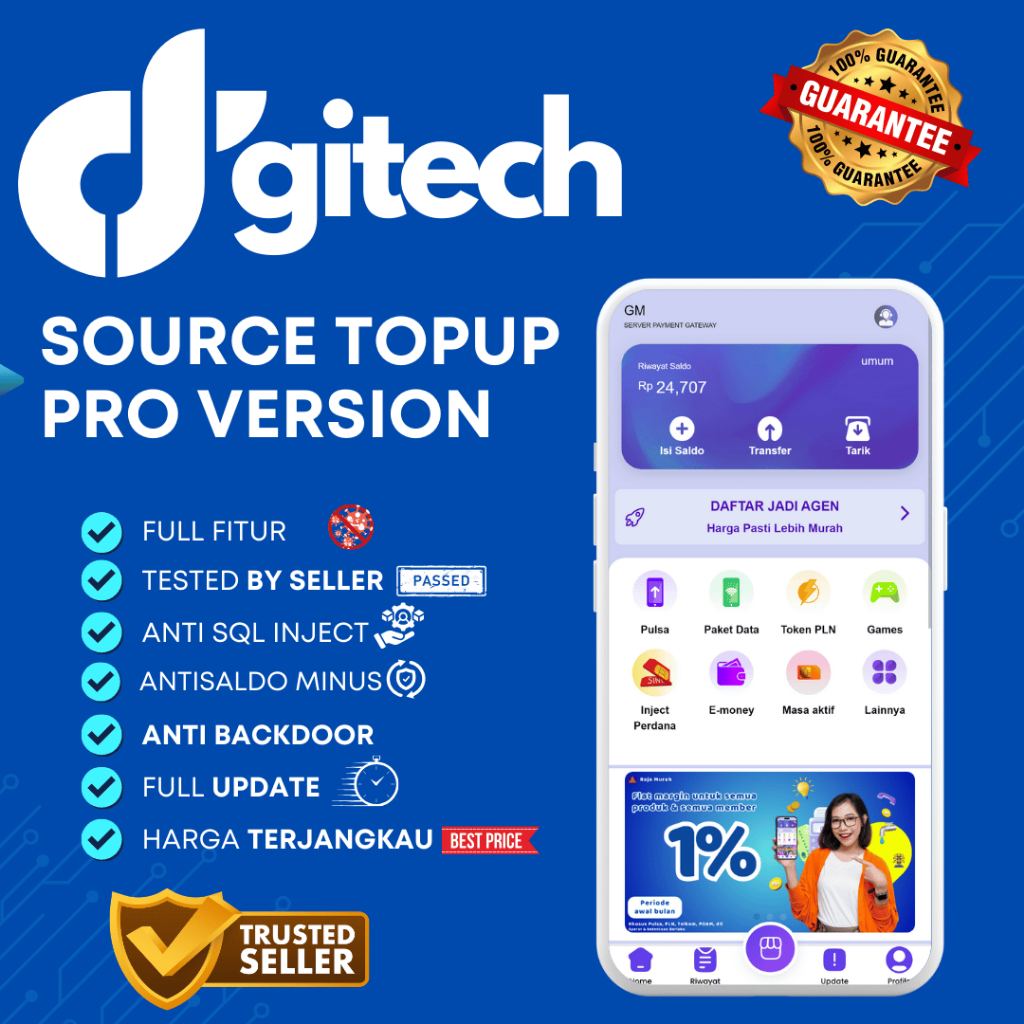 Source code PPOB, Pulsa ,Token & Dll Integrasi notif gateway Pro Version