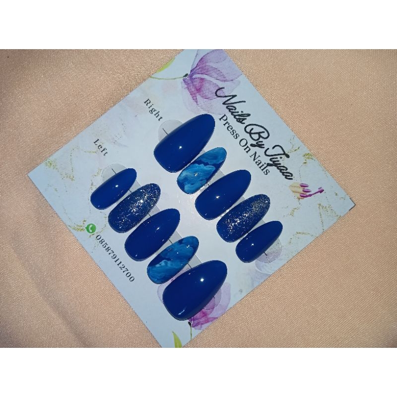 KUKU PALSU MARBLE NAVY GLITTER / NAIL ART DAILY / NAIL ART WEDDING / PRESS ON NAILS / LEBARAN / FAKE