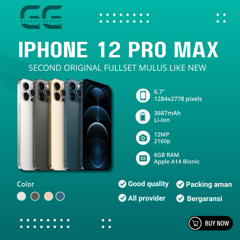 IPHONE 12 PRO MAX SECOND BEKAS KONDISI NORMAL 100% ORIGINAL FULLSET MULUS LIKE NEW