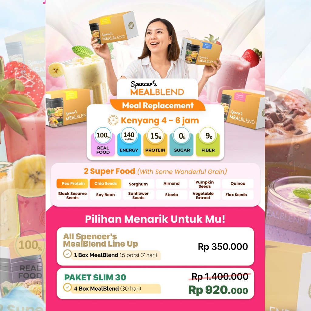 

PROMO!!! Spencer's MEALBLEND BUNDLING (BARU) – 4 BOX (60 SACHET) + FREE SHAKER & ALAT UKUR BADAN!