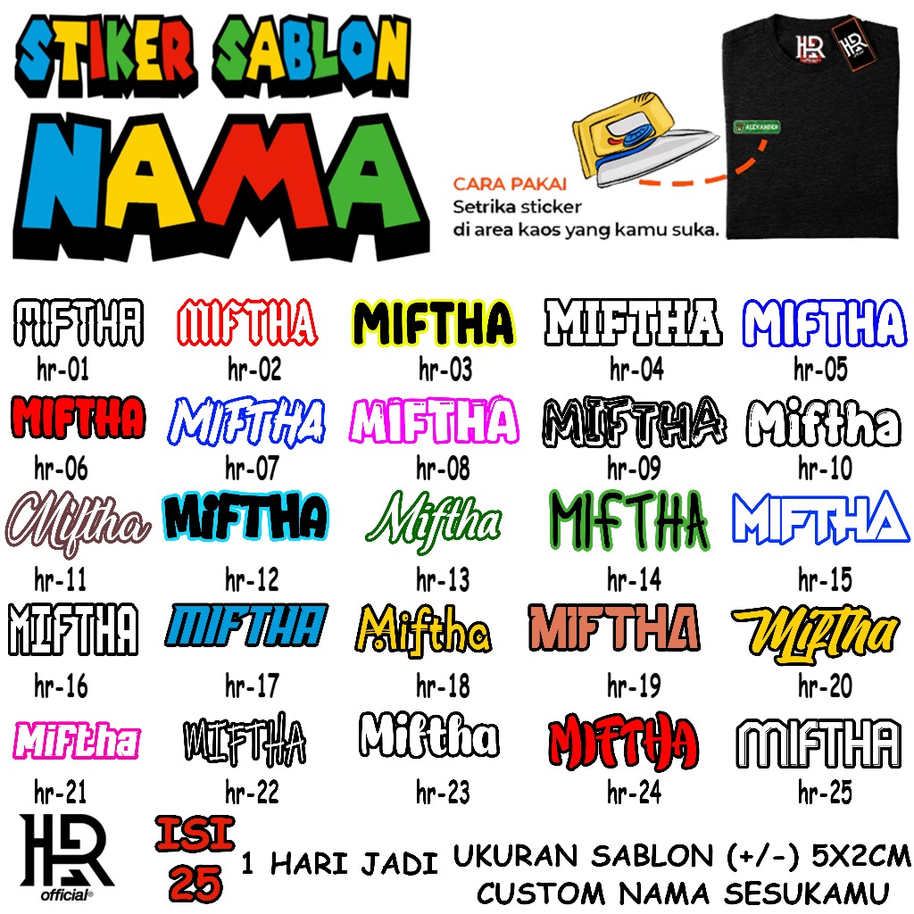 

STIKER BAJU NAMA CUSTOM Baju Kaos Sablon Setrika ANTI LUNTUR bisa semua jenis kain (1pack=25pcs)