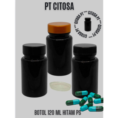Botol Tablet 120 ml Hitam Polos / Botol Hitam / Botol Kapsul Hitam Polos