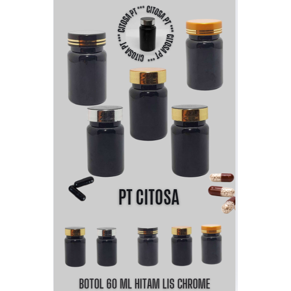 Botol Kapsul 60 ml Ps Hitam / Botol 30 Kapsul / Pet Ps N 38 / Botol Obat / Botol Tablet/ Botol Kapsu