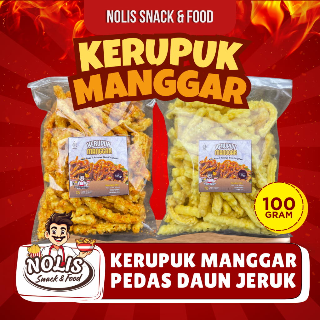 

Kerupuk Manggar Gurih Pedas Daun Jeruk 100gr - Cemilan Kerupuk Akar Nolis Snack