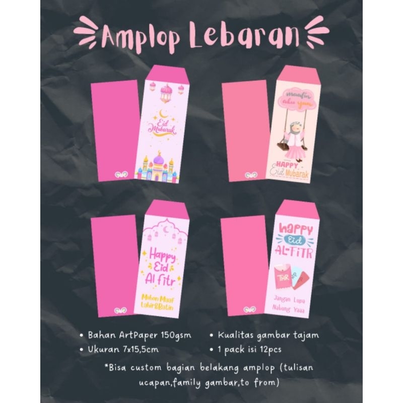 

Amplop Lebaran Panjang [12pcs] | Amplop Lebaran custom | Pink Series | amplop idul fitri unik | amplop lebaran lucu