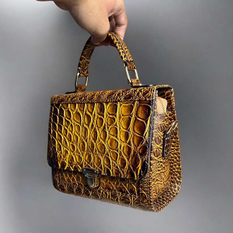 UEGENE LEATHER| Tas Wanita kayla kulit buaya asli kombinasi kulit sapi