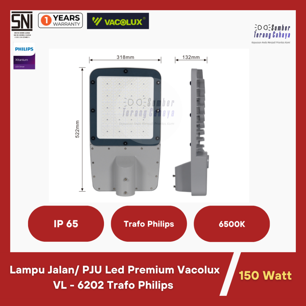 Lampu Jalan/ PJU Led Premium Vacolux VL - 6202 Trafo Philips 150 Watt