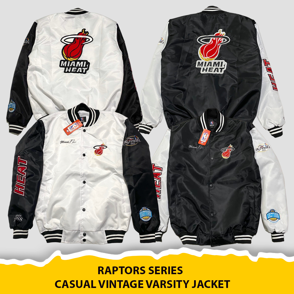 JUMPSHOT Varsity Jacket Pria Wanita  Bomber Miami Heat Black White Full Bordir Premium Distro