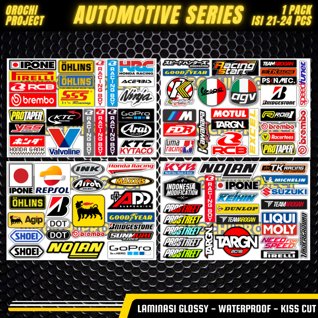 

Sticker Stiker Bundling Brand Logo Merek Motor Helm Oli Shockbreaker Variasi Sunmori Pack UNIVERSAL MOTOR & MOBIL Holo Hologram & Vinyl Glossy Anti Air