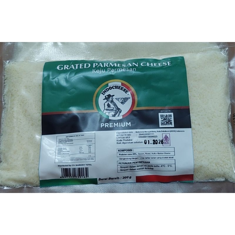 

KEJU PARMESAN PREMIUM INDOCHEESE 200GR/GRATED PARMESAN CHEESE, 100% HALAL