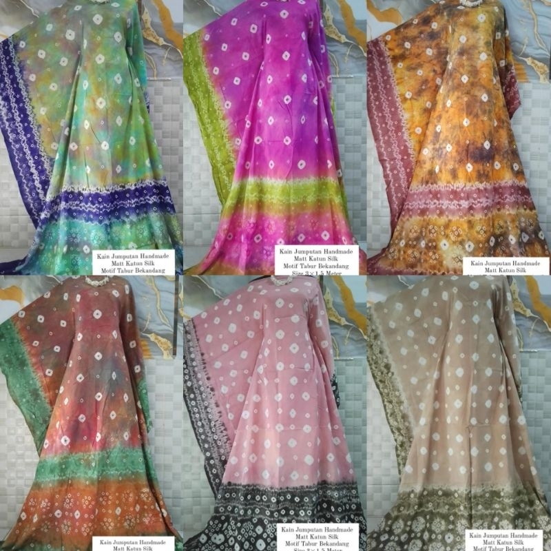 Kain Katun Silk Tabur Bekandang Kaki Titik 7 Jumputan Handmade