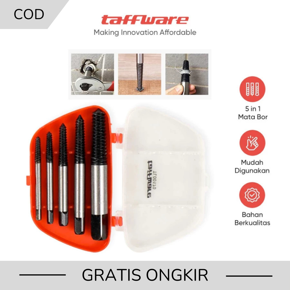 Screw Extractor Set Mata Bor 6pcs/Set Extractor Broken Screw Taffware Pembuka Baut Patah 6pcs/set Sc
