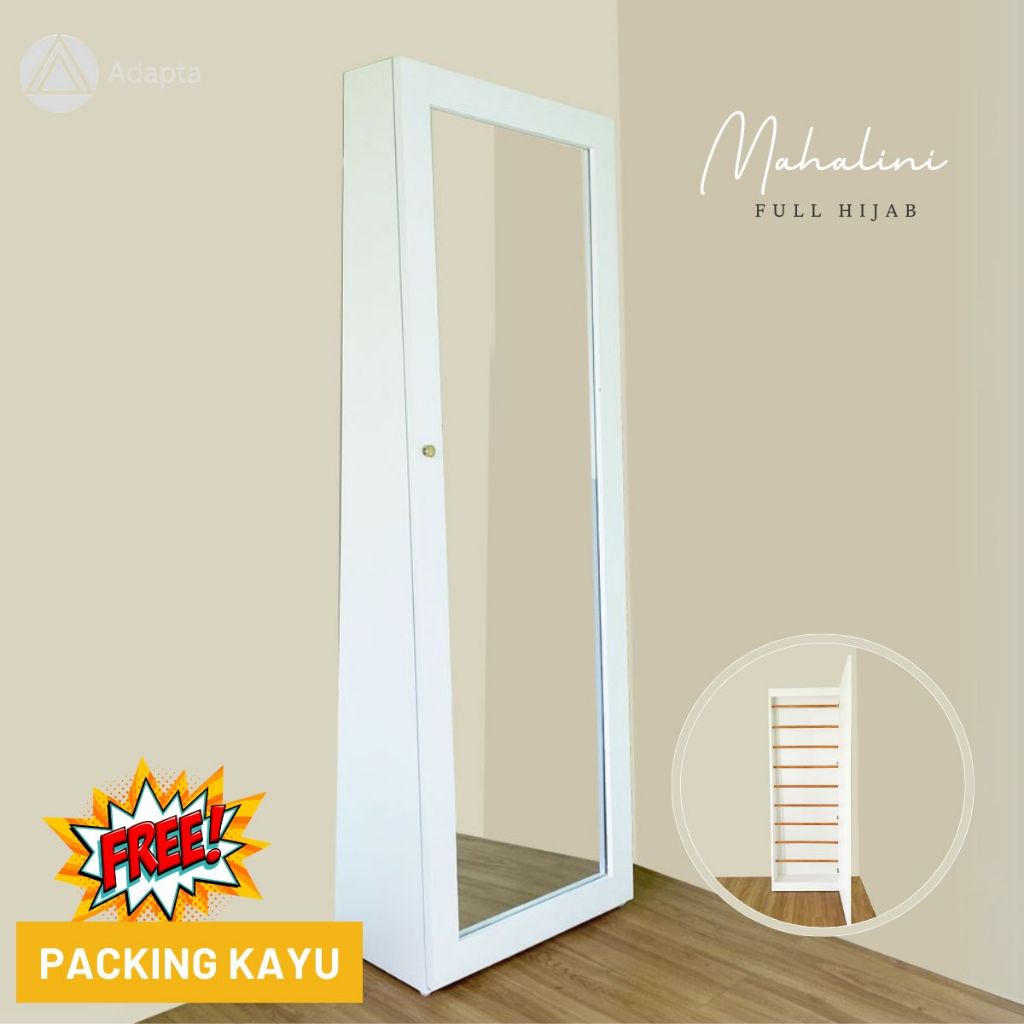 Adapta-Standing Mirror Lemari Hijab Full Body-Cermin Berdiri Lemari Full Hijab&Lampu LED-MahaliniA85