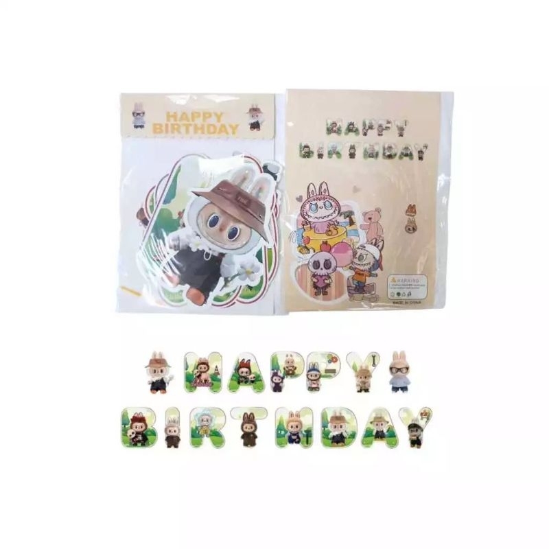 Banner happy birthday karakter kartun labubu the monster popmart pop mart kelinci monsters bunting f